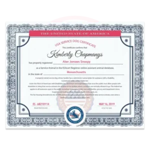 Service Dog certificate